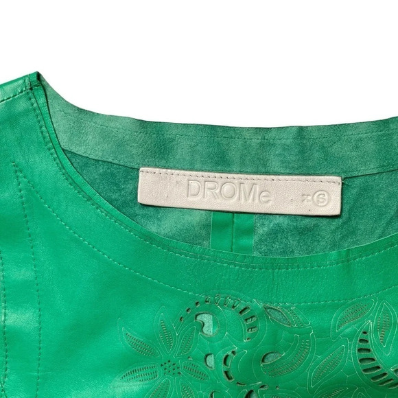 DROMe Green Lamb Leather Sleeveless Cutout Top XS | Italian Designer Luxury - Picture 13 of 16
